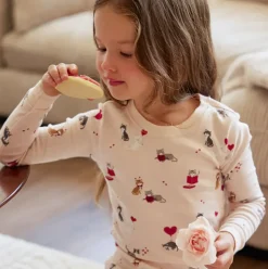 Meowentine Print on Silver Peony PJ Set