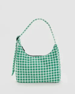 Mini Nylon Shoulder Bag - Green Gingham