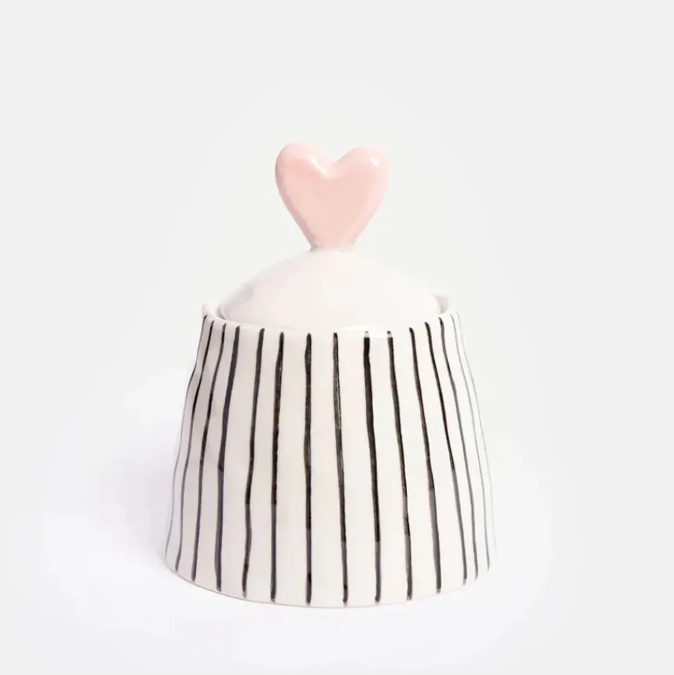 Mono Stripe Stoneware Pot