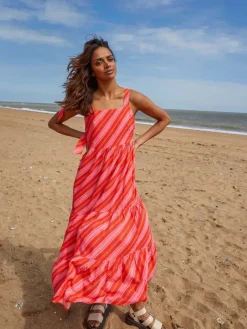 Nostalgic Stripe Strappy Midi Dress