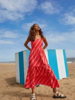 Nostalgic Stripe Strappy Midi Dress