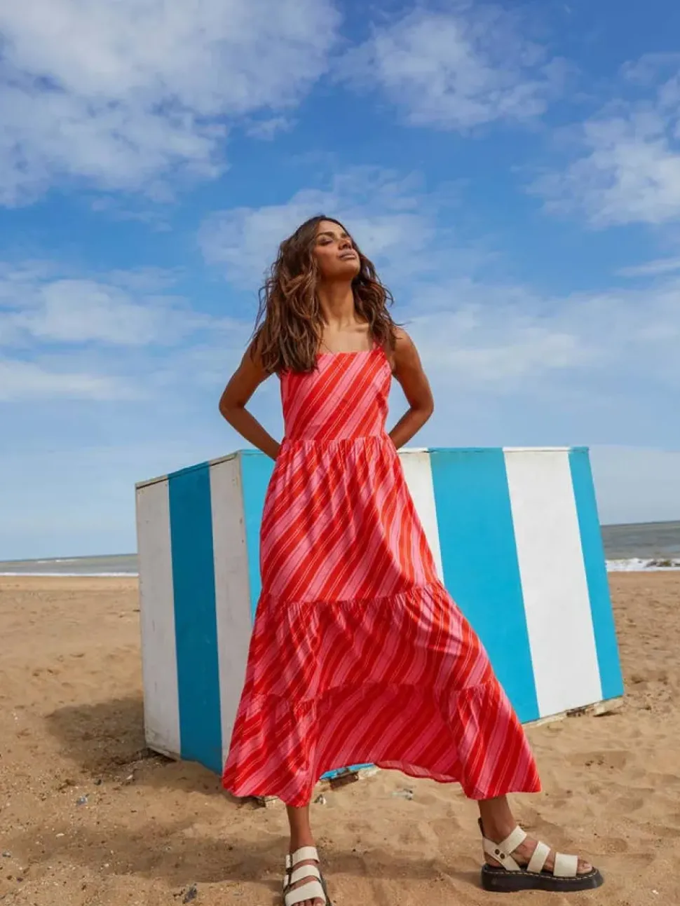 Nostalgic Stripe Strappy Midi Dress