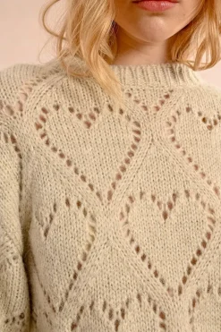Openwork Pointelle Knit and Lurex Sweater - Cream