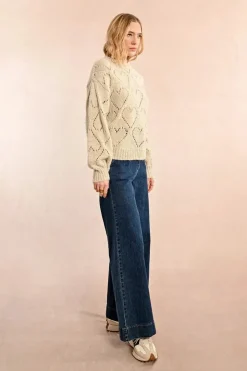 Openwork Pointelle Knit and Lurex Sweater - Cream