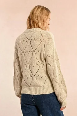 Openwork Pointelle Knit and Lurex Sweater - Cream