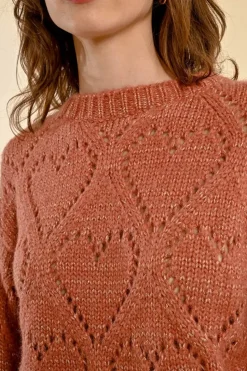 Openwork Pointelle Knit and Lurex Sweater - Terracotta