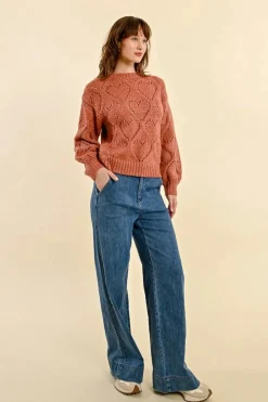Openwork Pointelle Knit and Lurex Sweater - Terracotta