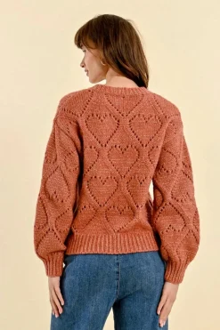 Openwork Pointelle Knit and Lurex Sweater - Terracotta