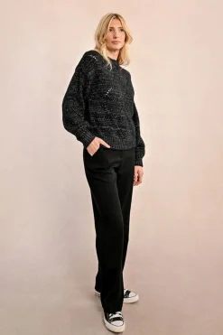 Openwork Pointelle Knit and Lurex Sweater - Black