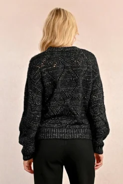 Openwork Pointelle Knit and Lurex Sweater - Black