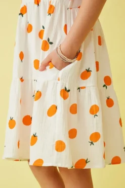 Orange Print Ruffle Sleeve Dress