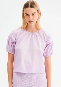 Oversized Poplin Short-Sleeved Top - Lilac