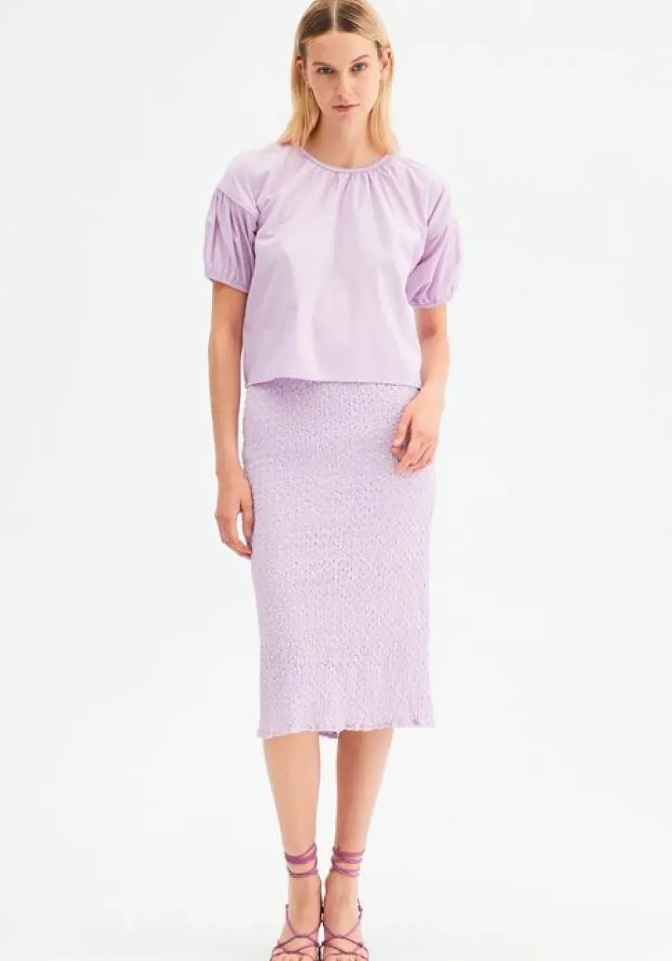 Oversized Poplin Short-Sleeved Top - Lilac