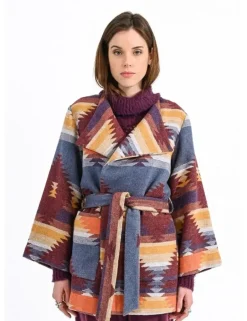 Patterned Coat with Belt