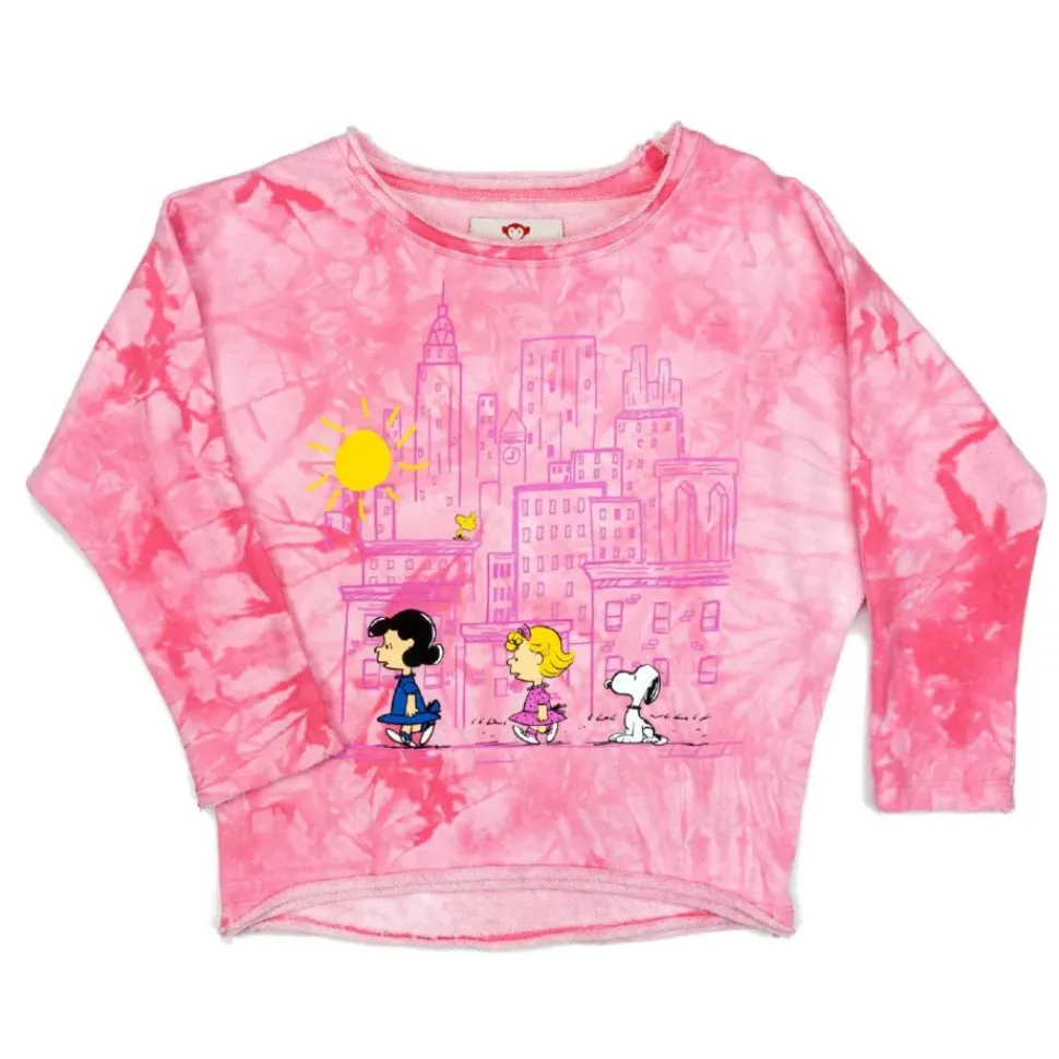 Peanuts Slouchy Sweatshirt - Light Pink Tie Dye