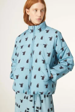 Penguin Print Quilted Bomber Jacket