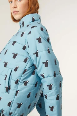 Penguin Print Quilted Bomber Jacket