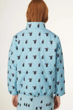 Penguin Print Quilted Bomber Jacket
