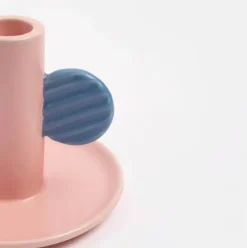 Pink/Blue Hand Painted Stoneware Candle Holder