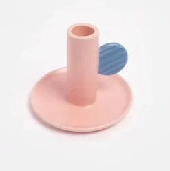 Pink/Blue Hand Painted Stoneware Candle Holder