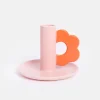 Pink/Red Flower Stoneware Candle Holder