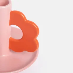Pink/Red Flower Stoneware Candle Holder