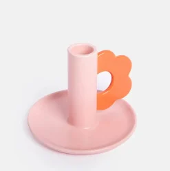 Pink/Red Flower Stoneware Candle Holder