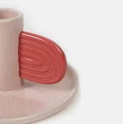 Pink/Red Hand Painted Stoneware Candle Holder