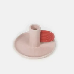 Pink/Red Hand Painted Stoneware Candle Holder