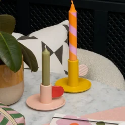 Pink/Red Hand Painted Stoneware Candle Holder