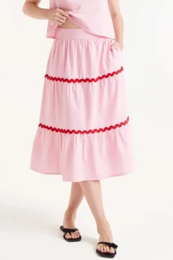 Pink Ric-Rac Midi Skirt