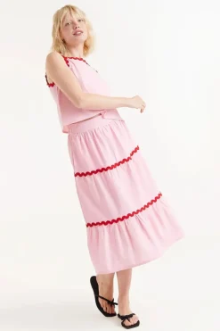 Pink Ric-Rac Midi Skirt