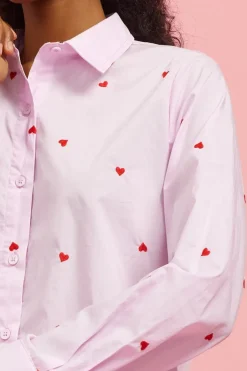 Poplin Heart Embroidery Shirt - Lavender/Red