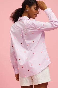 Poplin Heart Embroidery Shirt - Lavender/Red