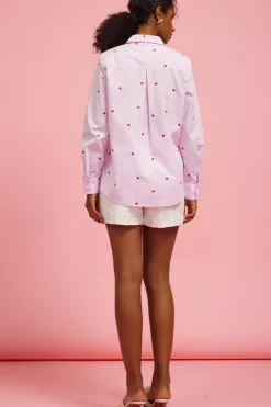 Poplin Heart Embroidery Shirt - Lavender/Red