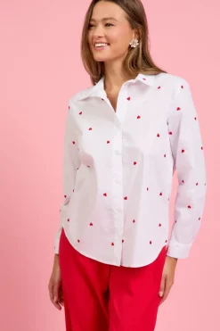 Poplin Heart Embroidery Shirt - White