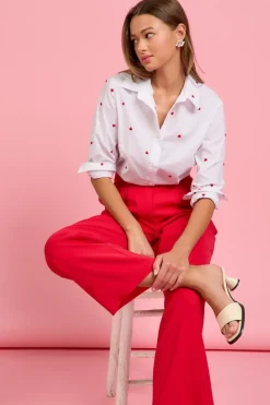Poplin Heart Embroidery Shirt - White