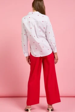 Poplin Heart Embroidery Shirt - White