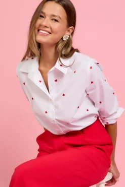 Poplin Heart Embroidery Shirt - White