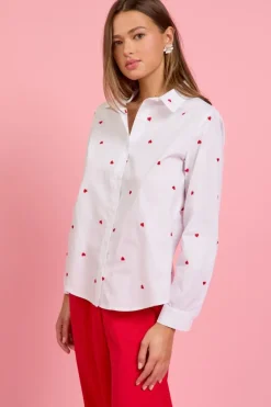 Poplin Heart Embroidery Shirt - White