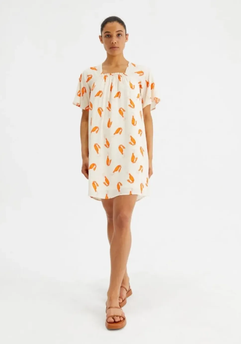 Prawn Print Baby Doll Short-Sleeved Dress