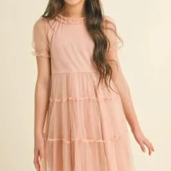 Puff Sleeve Tiered Mesh Dress