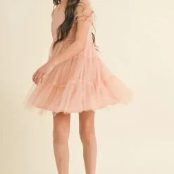 Puff Sleeve Tiered Mesh Dress