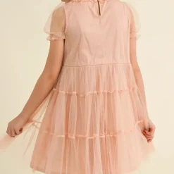 Puff Sleeve Tiered Mesh Dress