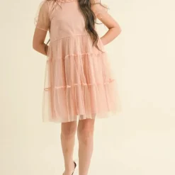 Puff Sleeve Tiered Mesh Dress