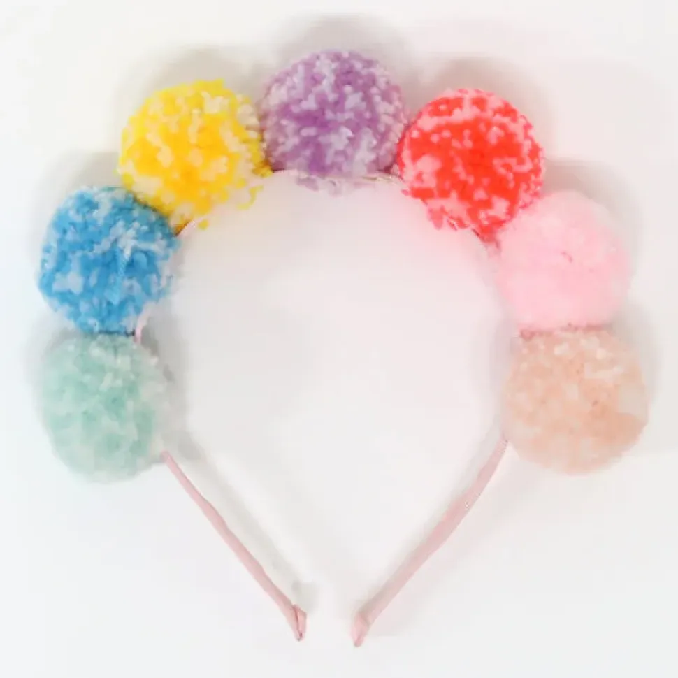 Rainbow Pompom Headband
