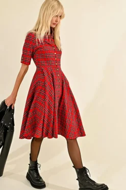 Red Plaid Shirt Dress