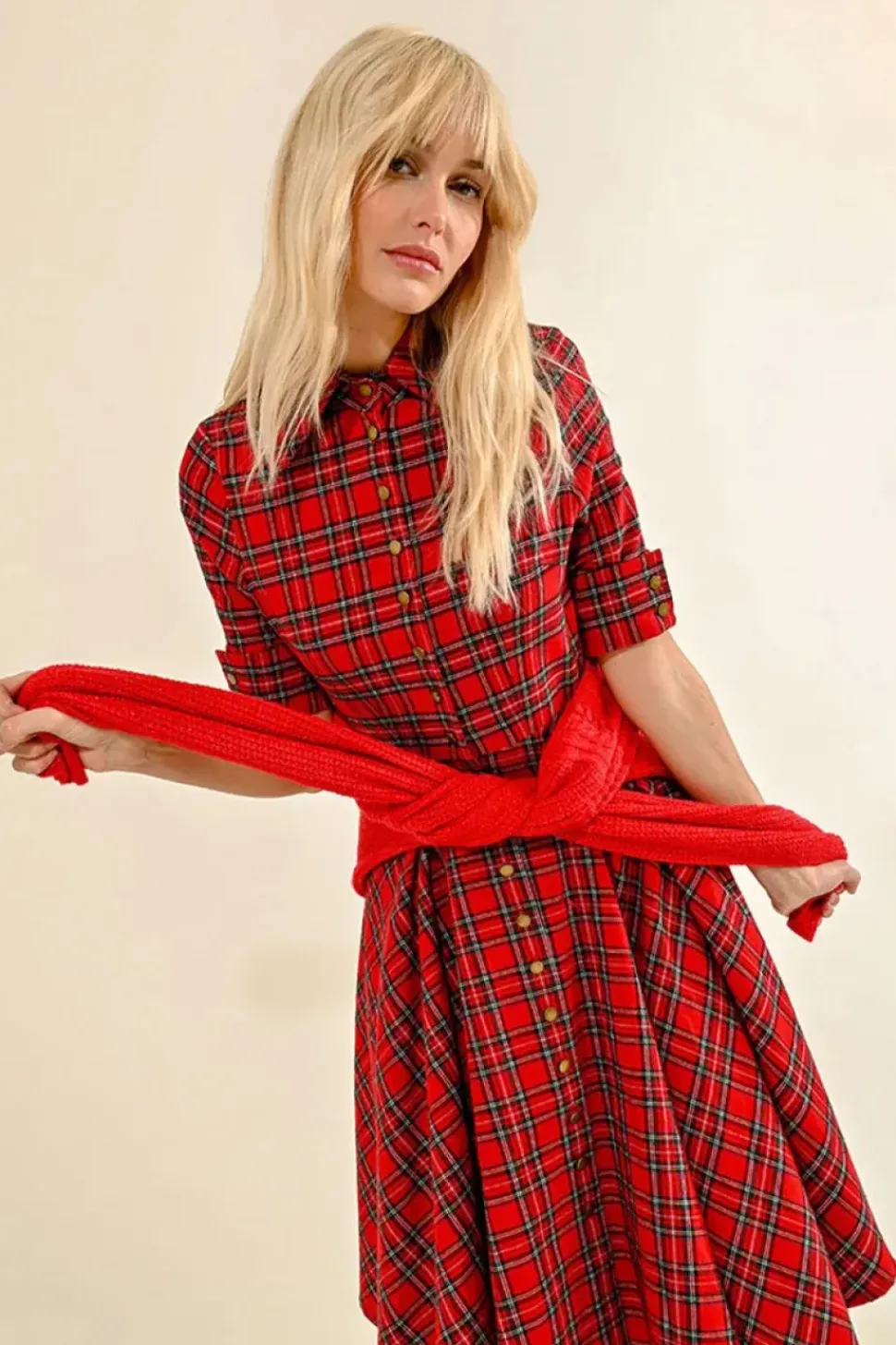 Red Plaid Shirt Dress