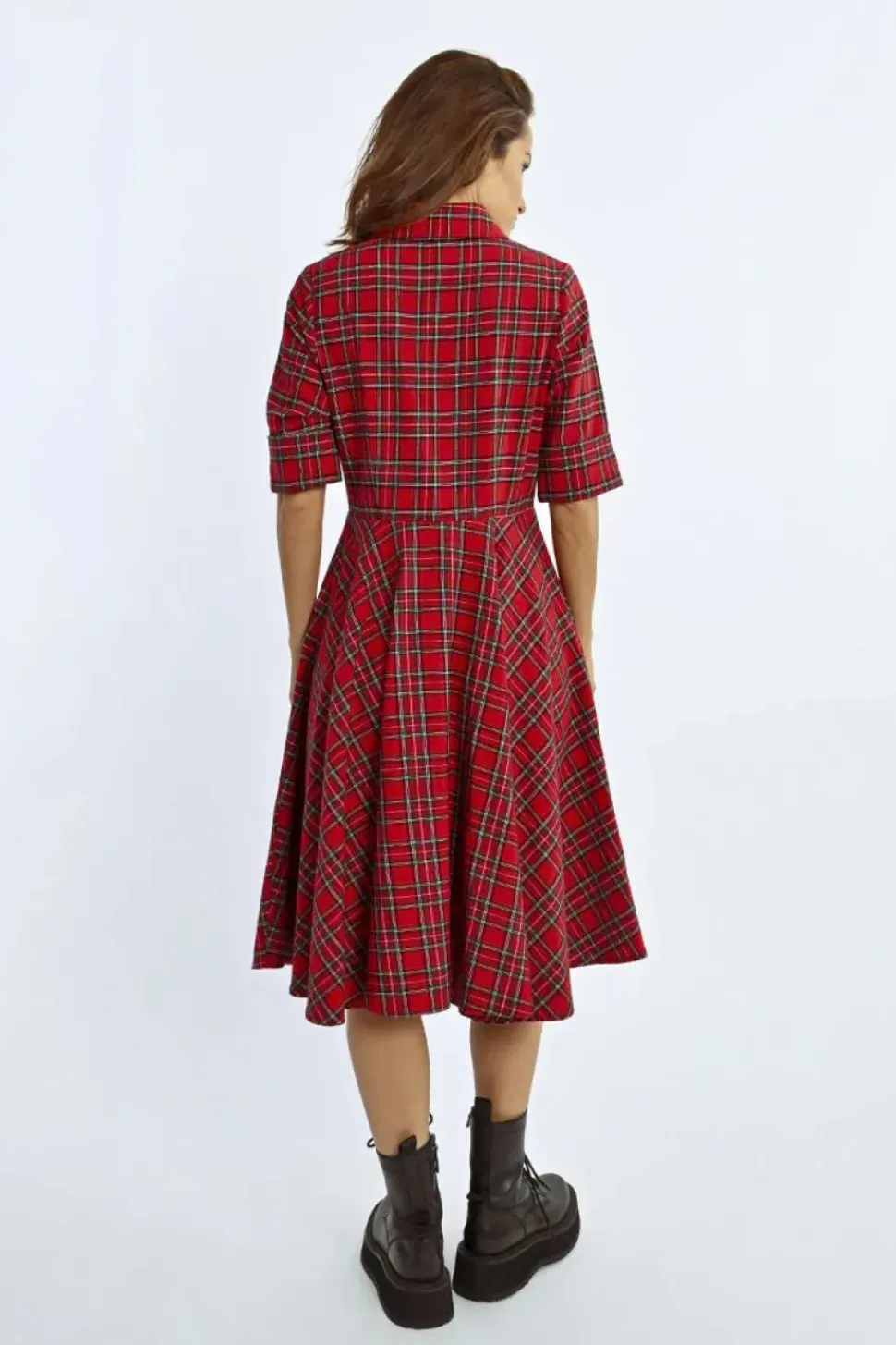 Red Plaid Shirt Dress