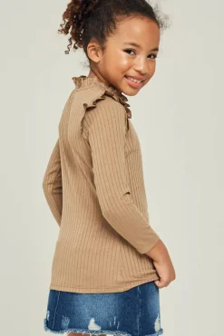 Ribbed Ruffle Mock Neck Top